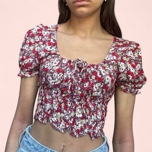 Motel Rocks Red Floral Crop Top